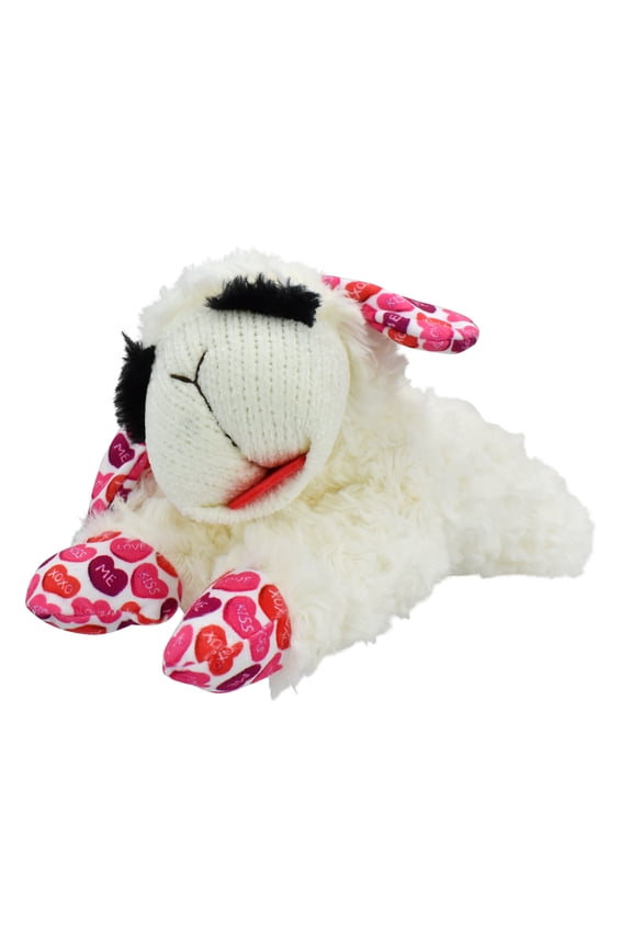 Valentine’s Day Plush Lamb Chop Dog Toy with Hearts, Medium