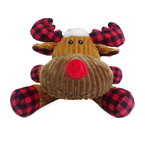 Vibrant Life Holiday Plush Dog Toy, Moose with Santa Hat, Brown & Red, 11 in