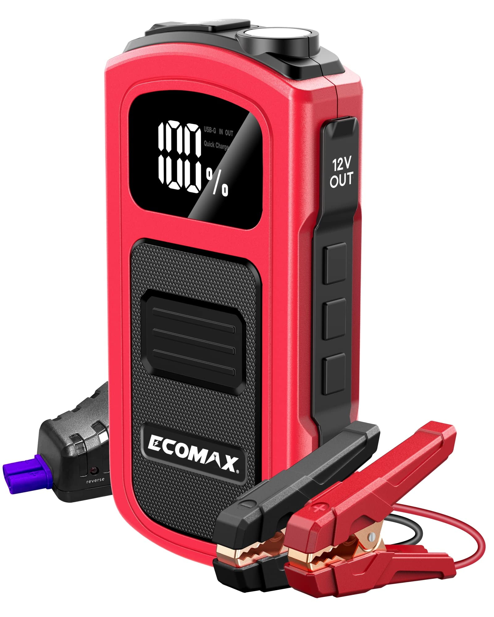 ECOMAX Car Jump Starter Box, 1500A Peak 15000mAh 12V Auto Battery Booster  Pack with LED Light, Portable Power Bank Charge, ECA80