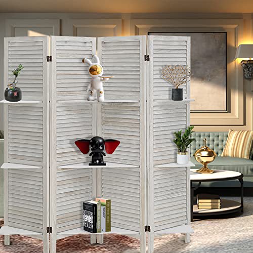 Room Divider with Shelves, 4 Panels Room Dividers and Folding