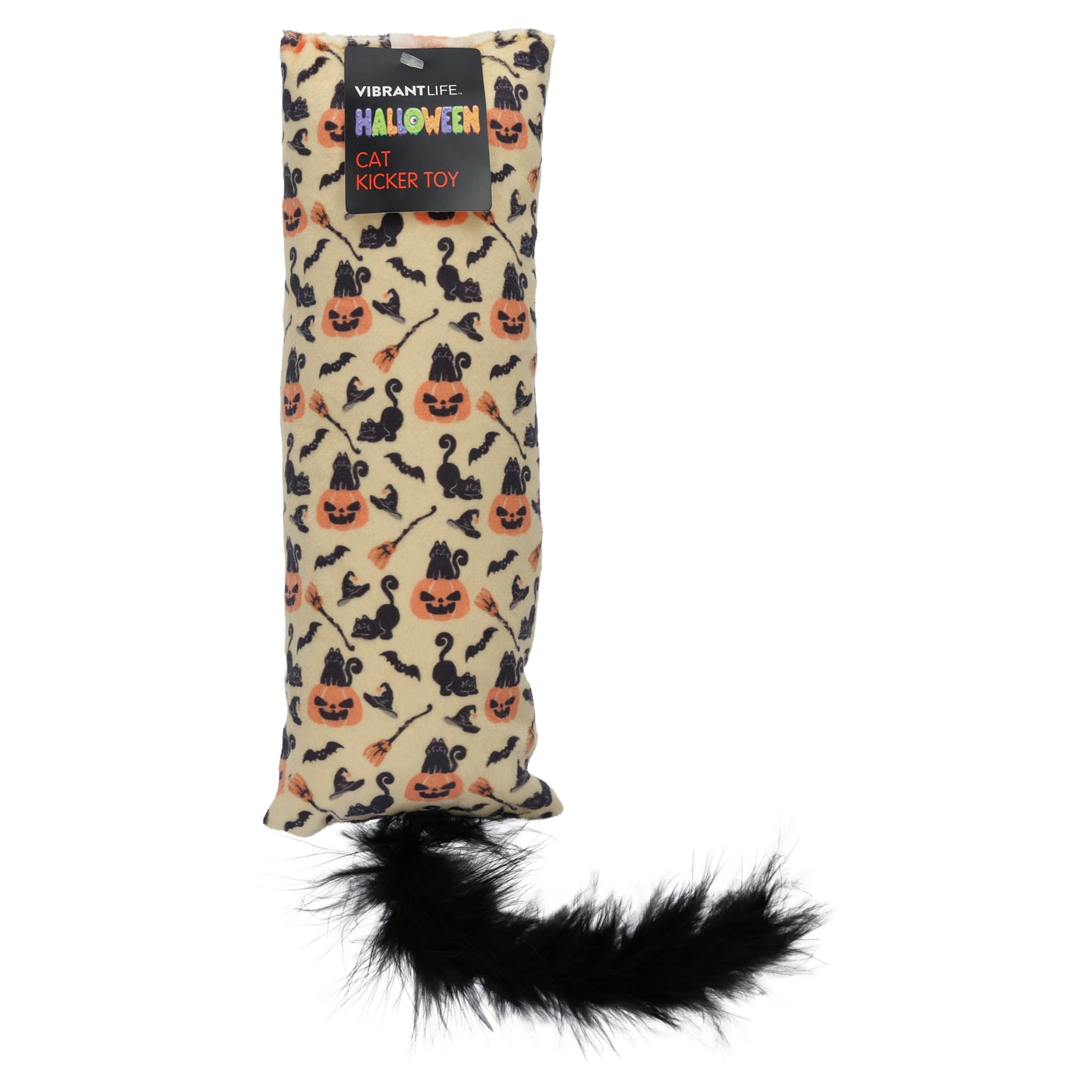 Vibrant Life Halloween Cat Kicker Toy with Feather, Cats and Pumpkins, Orange and Black