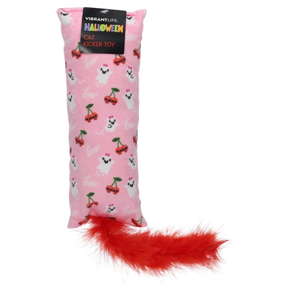 Vibrant Life Halloween Cat Kicker Toy with Feather, Skull Cherries and Ghosts, Pink