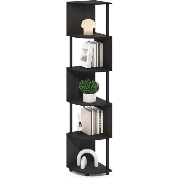ECON Corner Shelf, 5-Tier Corner Book Shelf, Zigzag Storage Shelves, Display Rack, Bookshelf, for Organization and Storage, Living Room, Home Office, Espresso