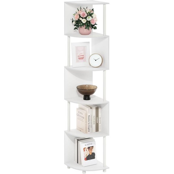 ECON Corner Shelf, 5-Tier Corner Book Shelf, Zigzag Storage Shelves, Display Rack, Bookshelf, for Organization and Storage, Living Room, Home Office, White