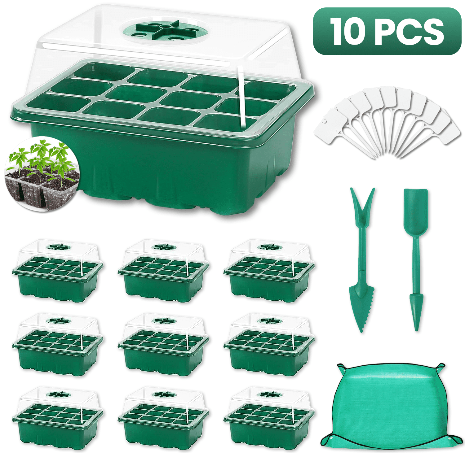 Green Plastic Seed Starter Tray Kit with Humidity Dome