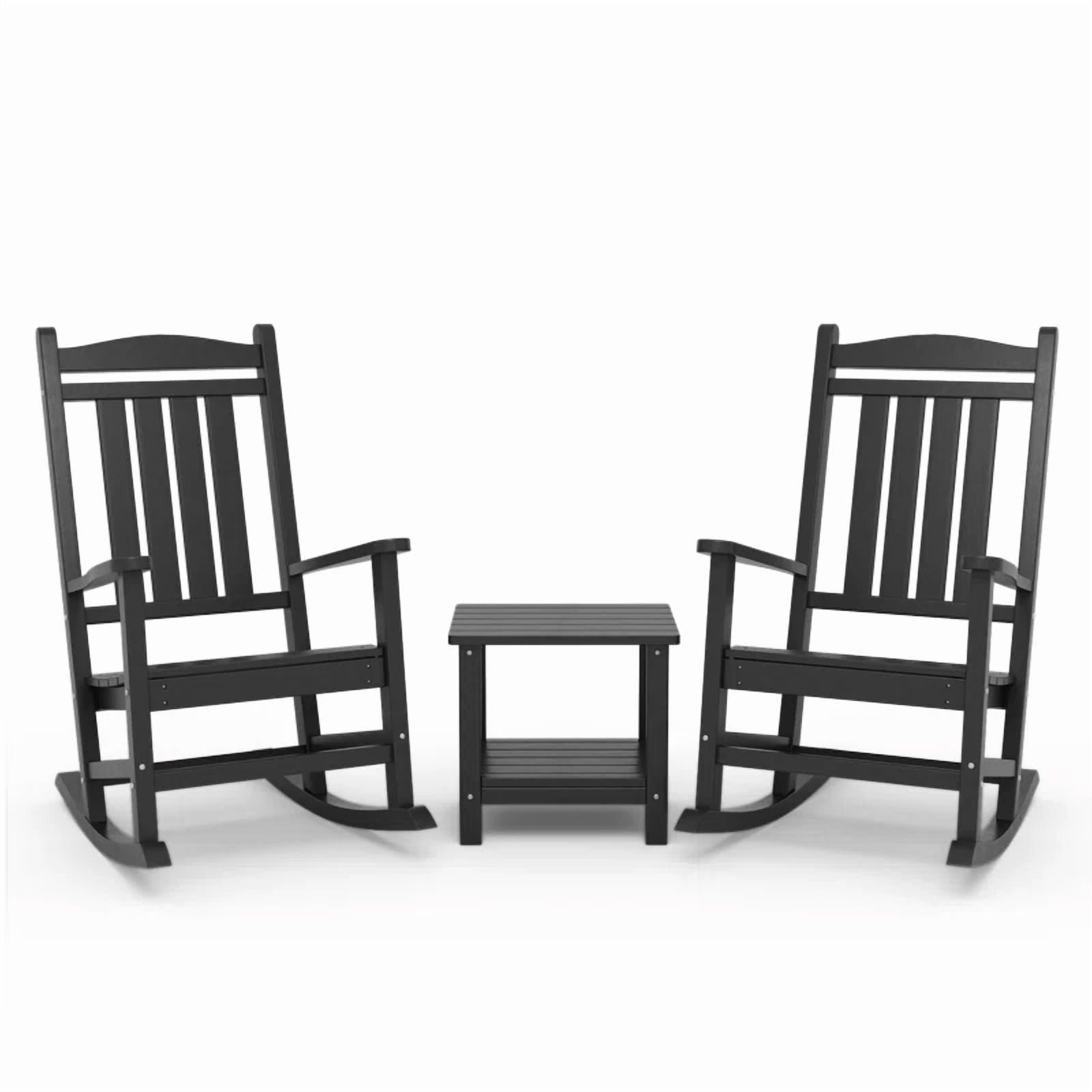 ECOPATIO 3-Piece Outdoor Rocking Chair Set of 3,All Weather Poly Lumber ...