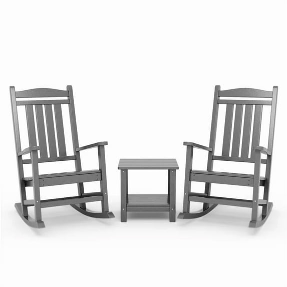 ECOPATIO 3-Piece Outdoor Rocking Chair Set of 3,All Weather Poly Lumber Adirondack Rocker Chair with High Back,Gray