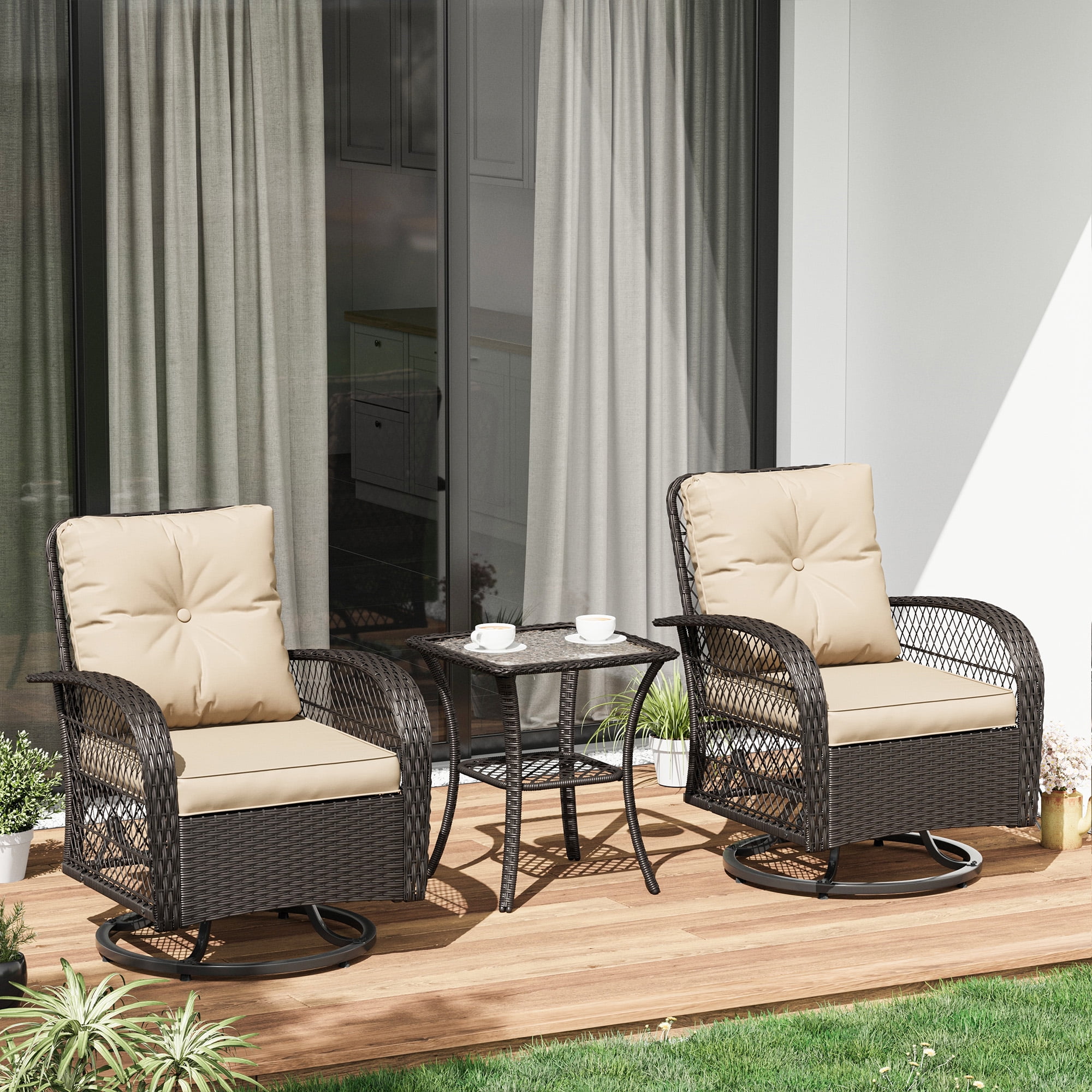 ECOPATIO 3Piece Modern Patio Set with 360° Swivel Gliders Rocker