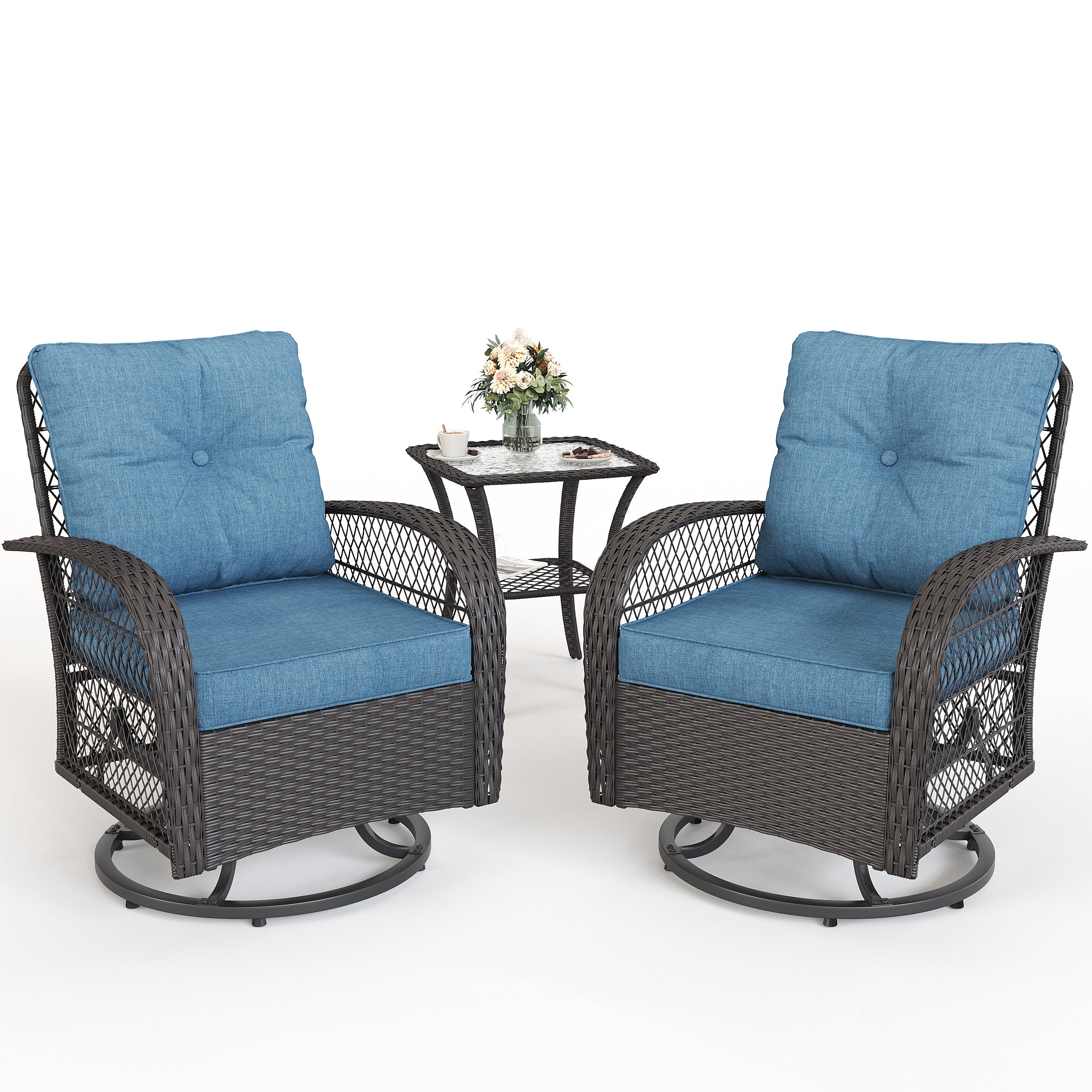 ECOPATIO 3-Piece Wicker Bistro Patio Set with Swivel Glider, Rocking ...