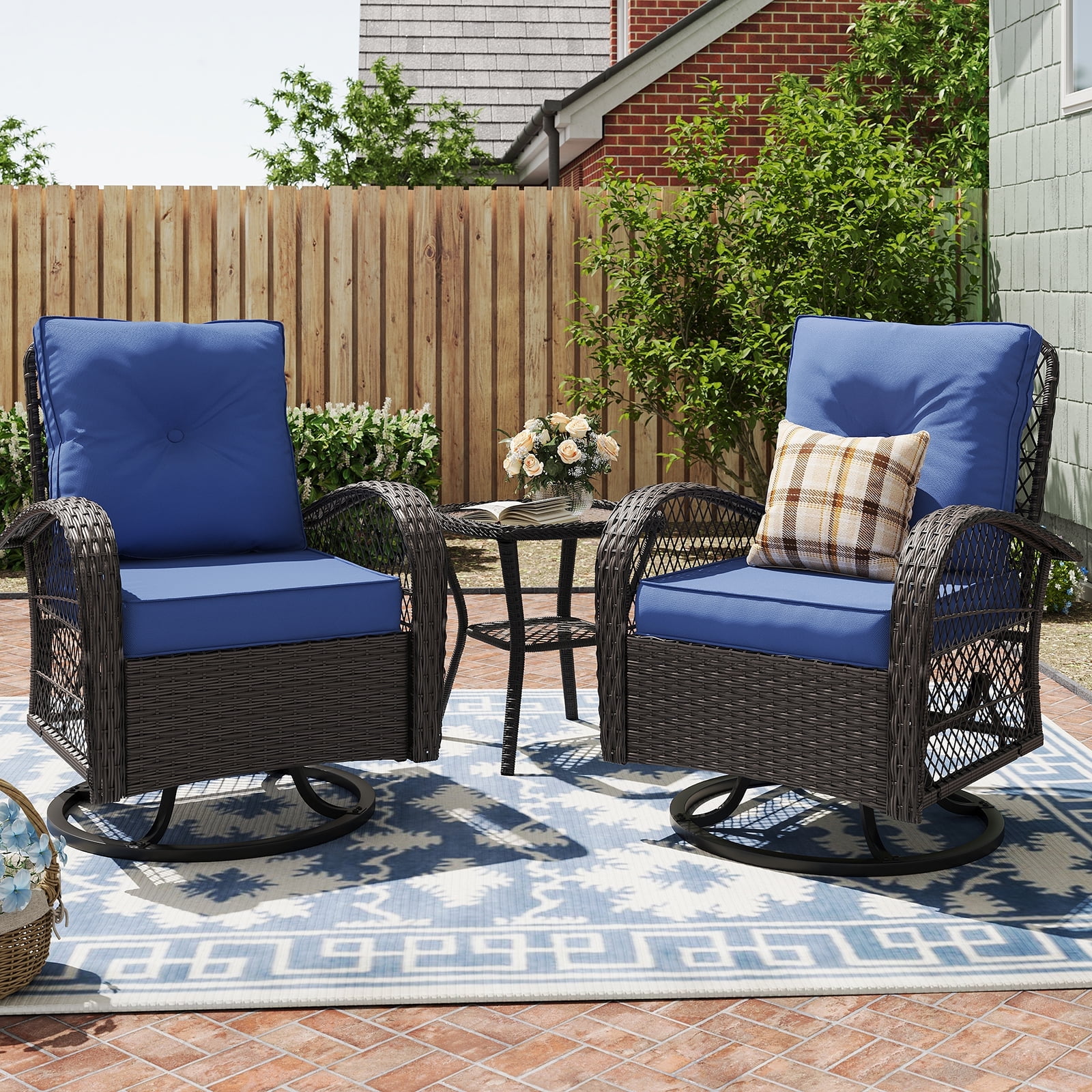 ECOPATIO 3-Piece Wicker Bistro Patio Set with Swivel Glider