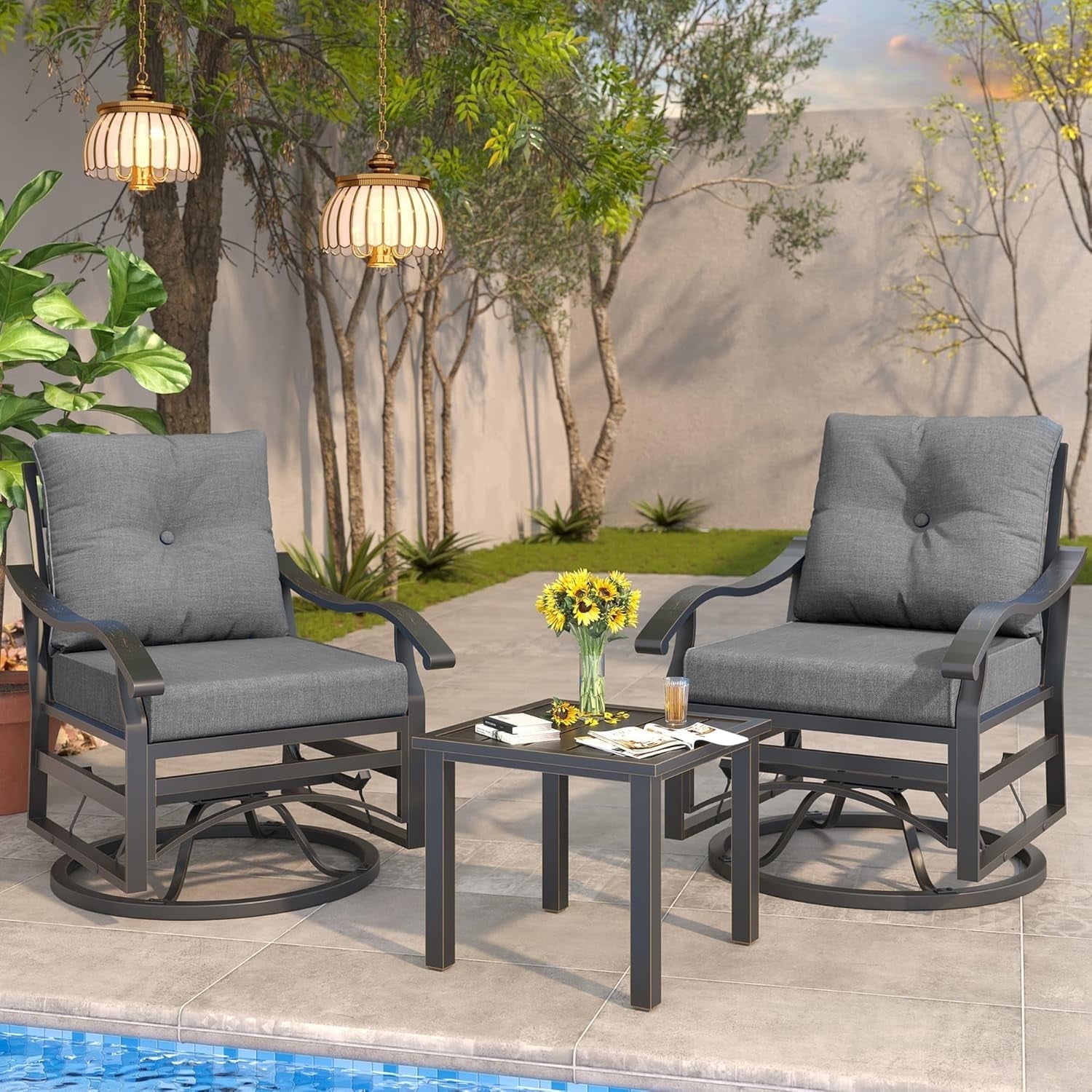 ECOPATIO 3 Pieces Patio Furniture Set, Metal Patio Conversation Set ...