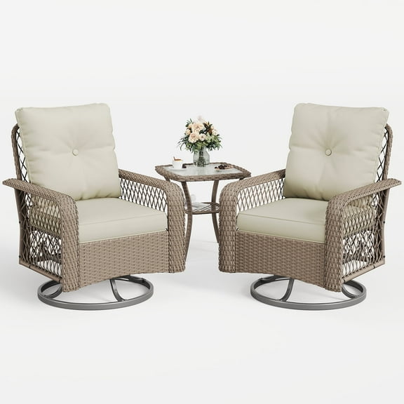 MRUAKA 3 Pieces Patio Furniture Set, Outdoor Swivel Gliders Rocker, Outdoor Patio Furniture Set - 3 Pieces Wicker Swivel Glider Chairs with Side Table(Gray)