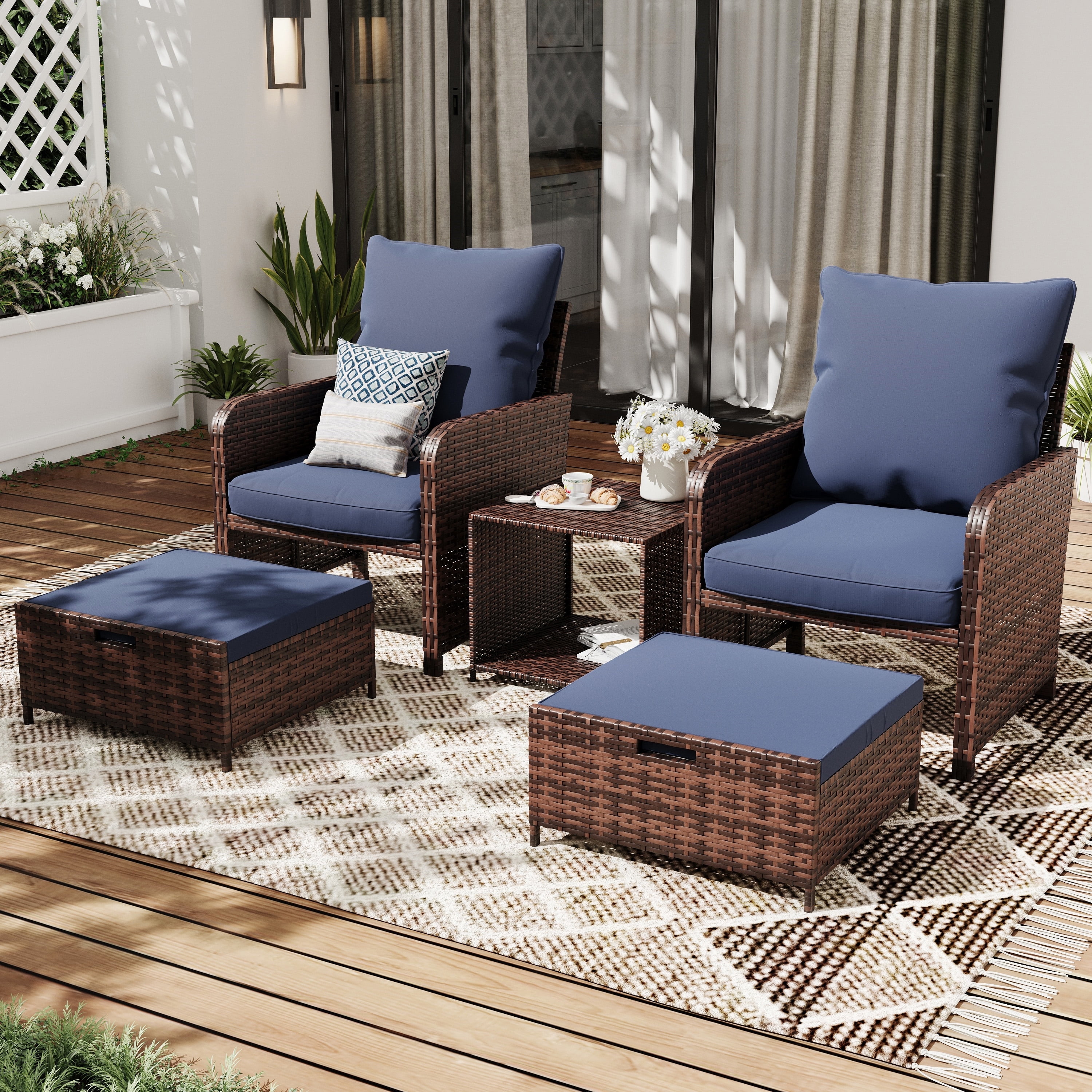 ECOPATIO 5 Piece Patio Furniture Set, Outdoor Patio Conversation Rattan ...