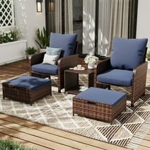 ECOPATIO 5 Piece Patio Furniture Set, Outdoor Patio Conversation Rattan Chair with Ottomans w/Storage Coffee Table for Patio, Space Saving Design for Balcony Poolside Front Porch Deck,Blue