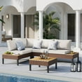 thumbnail image 1 of MRUAKA L Shaped Conversation Sectional Sofa Set with Coffee Table, 5 Pieces Patio Furniture Seating Group with Side Table for Backyard Garden, Beige Grey, 1 of 6