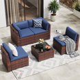 thumbnail image 1 of MRUAKA 5 Pieces Patio Conversation Set, Outdoor Sectional PE Rattan Wicker Furniture Seat,Blue, 1 of 6