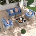 thumbnail image 1 of MRUAKA 5 Pieces Patio Conversation Set, Outdoor Sectional PE Rattan Wicker Furniture Seat,Haze Blue, 1 of 6