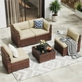 thumbnail image 1 of MRUAKA 5 Pieces Patio Furniture Set, Outdoor Furniture Sectional Rattan Sofa with Slanted Back, Patio Couch with Glass Coffee Table for Backyard Garden (Khaki), 1 of 6