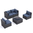 thumbnail image 1 of MRUAKA 5 Pieces Patio Furniture Set, Outdoor Furniture Sectional Rattan Sofa, Patio Couch with Glass Coffee Table for Backyard Garden (Navy), 1 of 6