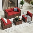 thumbnail image 1 of MRUAKA 5 Pieces Patio Furniture Set, Outdoor Furniture Sectional Rattan Sofa with Slanted Back, Patio Couch with Glass Coffee Table for Backyard Garden (Wine), 1 of 6