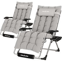 ECOPATIO 500LB Oversized Zero Gravity Chair XL Set of 2, Outdoor Folding Adjustable Recliner with Cushion, Gray