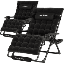 ECOPATIO 500LB Oversized Zero Gravity Chair XXL Set of 2, Outdoor Folding Adjustable Recliner with Cushion, Black