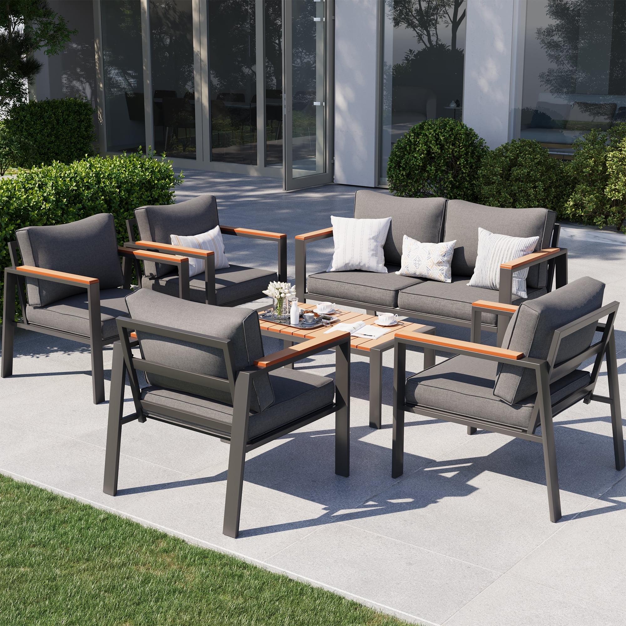 ECOPATIO 6 Pieces Metal Patio Furniture Set, Modern Outdoor Patio ...