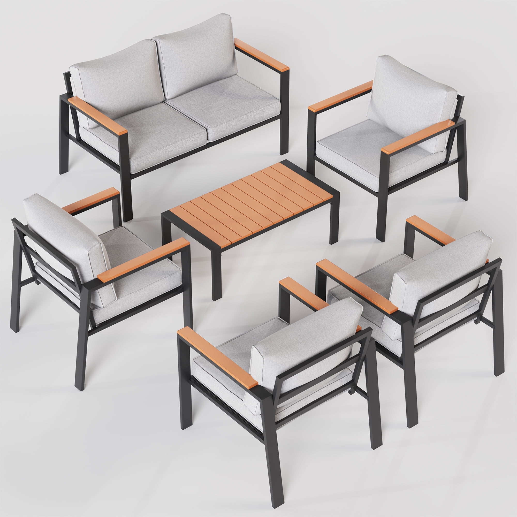 ECOPATIO 6 Pieces Metal Patio Furniture Set, Modern Outdoor Patio