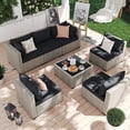 thumbnail image 1 of MRUAKA 7 Pieces Patio Conversation Set, Outdoor Sectional PE Rattan Wicker Furniture Seat,BLACK, 1 of 7