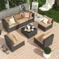 thumbnail image 1 of MRUAKA 7 Pieces Patio Conversation Set, Outdoor Sectional PE Rattan Wicker Furniture Seat,Beige, 1 of 7