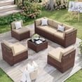thumbnail image 1 of MRUAKA 7 Pieces Patio Conversation Set, Outdoor Sectional PE Rattan Wicker Furniture Seat,Beige, 1 of 7