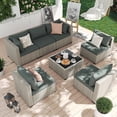 thumbnail image 1 of 7 Pieces Patio Conversation Set, Outdoor Sectional PE Rattan Wicker Furniture Seat,Dark Gray, 1 of 7