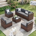 thumbnail image 1 of MRUAKA 7 Pieces Patio Conversation Set, Outdoor Sectional PE Rattan Wicker Furniture Seat,Gray, 1 of 8