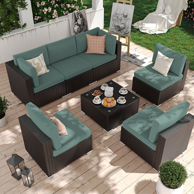 Gallery Detail: Ecopatio Outdoor 7 Piece Patio Conversation Set Pe Rattan Wicker
