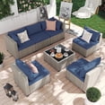 thumbnail image 1 of MRUAKA 7 Pieces Patio Conversation Set, Outdoor Sectional PE Rattan Wicker Furniture Seat,NAVY, 1 of 7