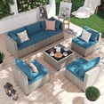 thumbnail image 1 of MRUAKA 7 Pieces Patio Conversation Set, Outdoor Sectional PE Rattan Wicker Furniture Seat,Peacock Blue, 1 of 7