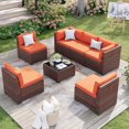 thumbnail image 1 of MRUAKA 7 Pieces Patio Furniture Set, Outdoor Furniture Sectional Rattan Sofa with Slanted Back, Patio Couch with Glass Coffee Table for Backyard Garden Orange, 1 of 7