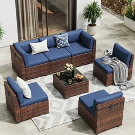 MF Studio 3 Piece Outdoor Rattan Sectional Sofa Small Patio Wicker Furniture Set Red