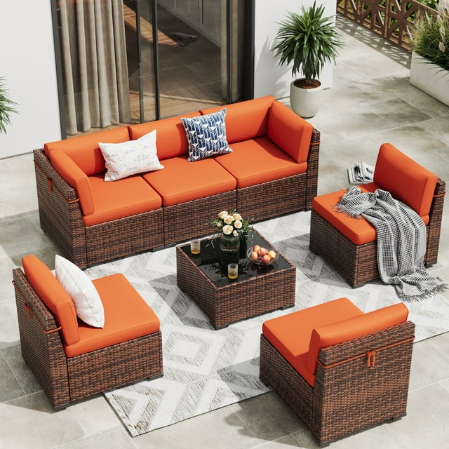 ECOPATIO 7 Pieces Patio Furniture Set, Outdoor Furniture Sectional