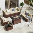 thumbnail image 1 of MRUAKA 8 Pieces Patio Furniture Set with Fire Pit Table, Outdoor Furniture Sectional Rattan Sofa with Slanted Back, Patio Couch with Glass Coffee Table for Backyard Garden (Khaki), 1 of 9