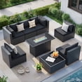 thumbnail image 1 of MRUAKA 8 Pieces Patio Furniture Set with Fire Pit Table, Outdoor Furniture Sectional Rattan Sofa, Patio Couch with Glass Coffee Table for Backyard Garden (Black), 1 of 10