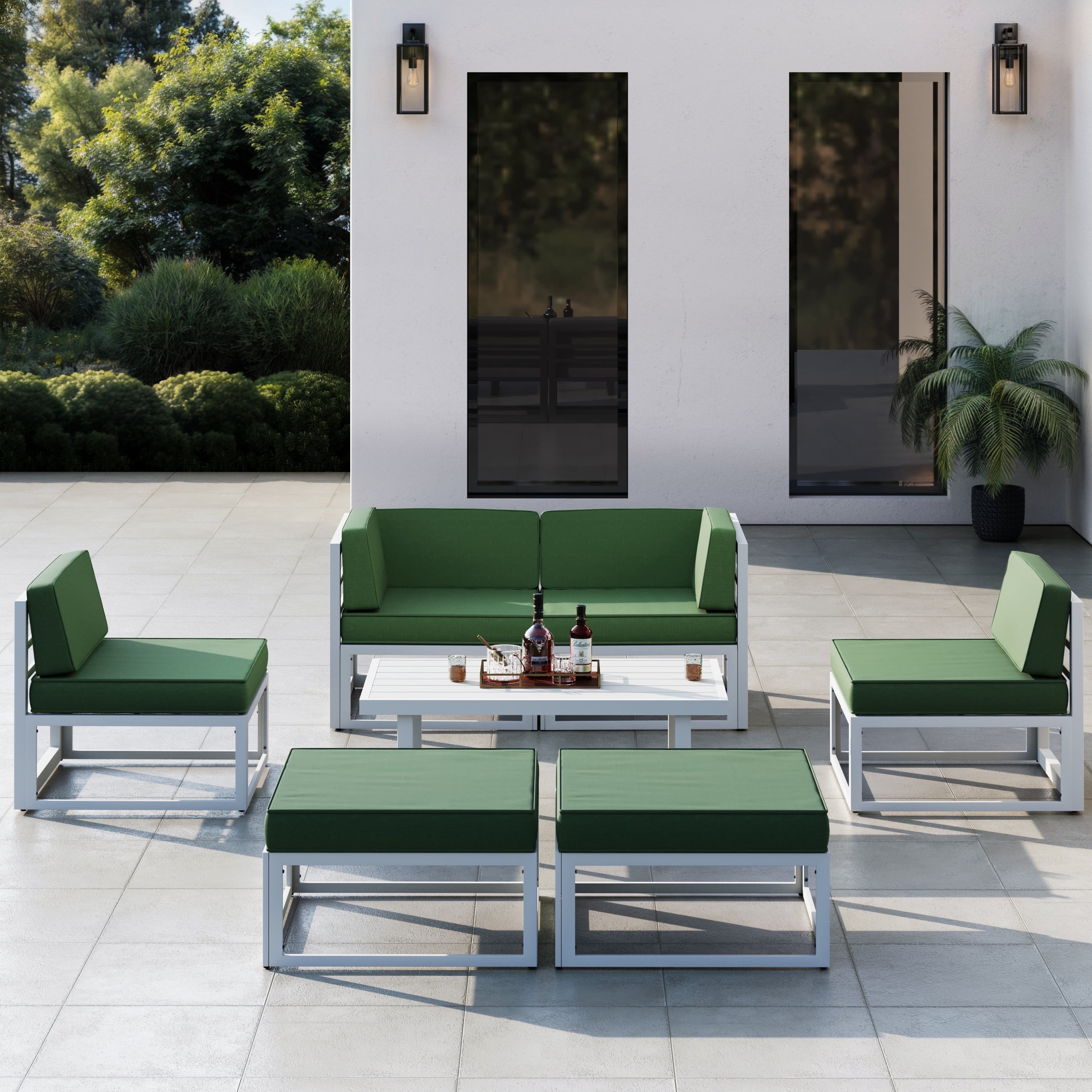 MRUAKA Aluminum Patio Furniture Set,7 Piece Modern Outdoor Furniture with 5 inch Cushion, Metal Patio Sectional Conversation Sets for Deck, Backyard, Porch(Green)