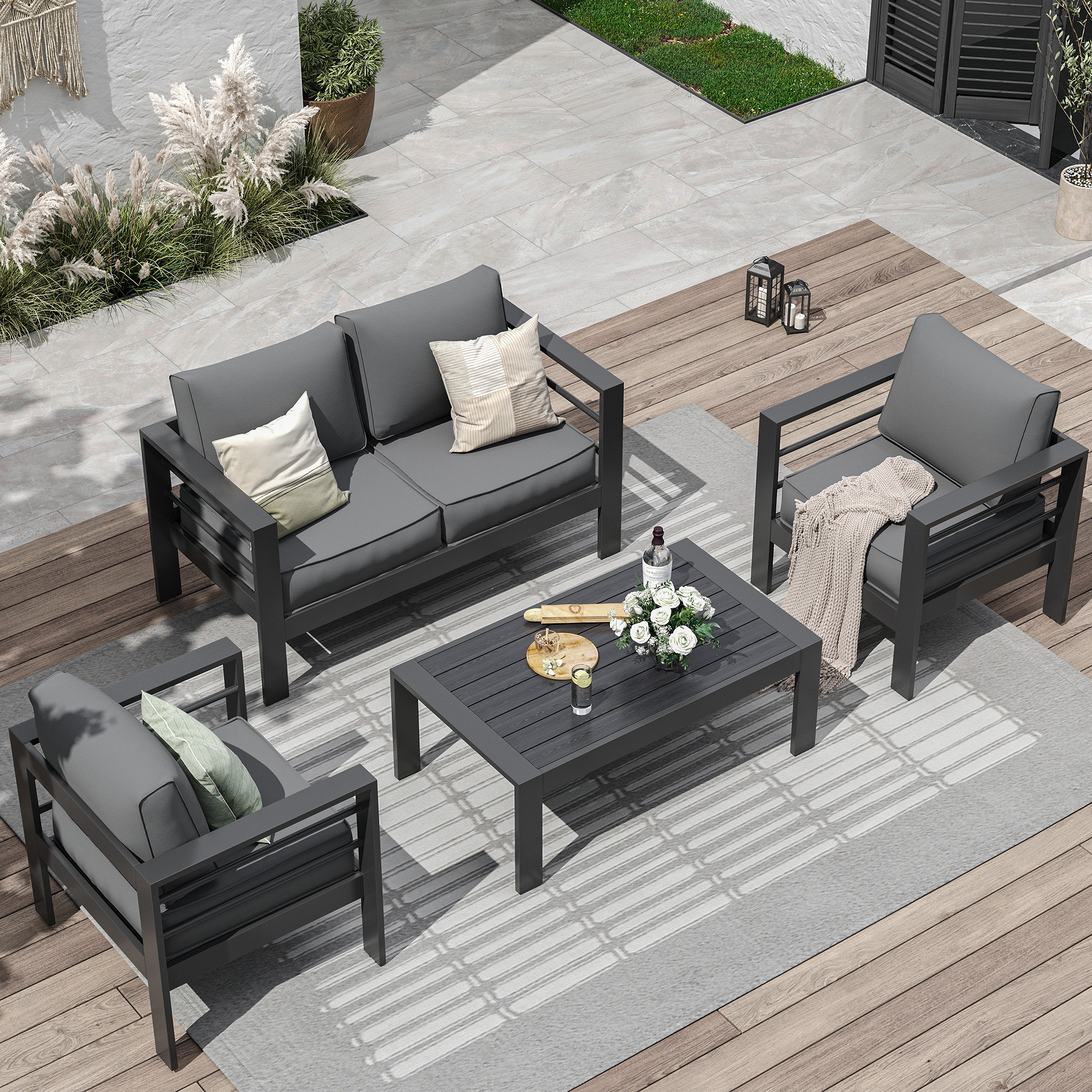 AECOJOY 7-Pieces Full Metal Frame Patio Furniture Sets, Modern Deck ...