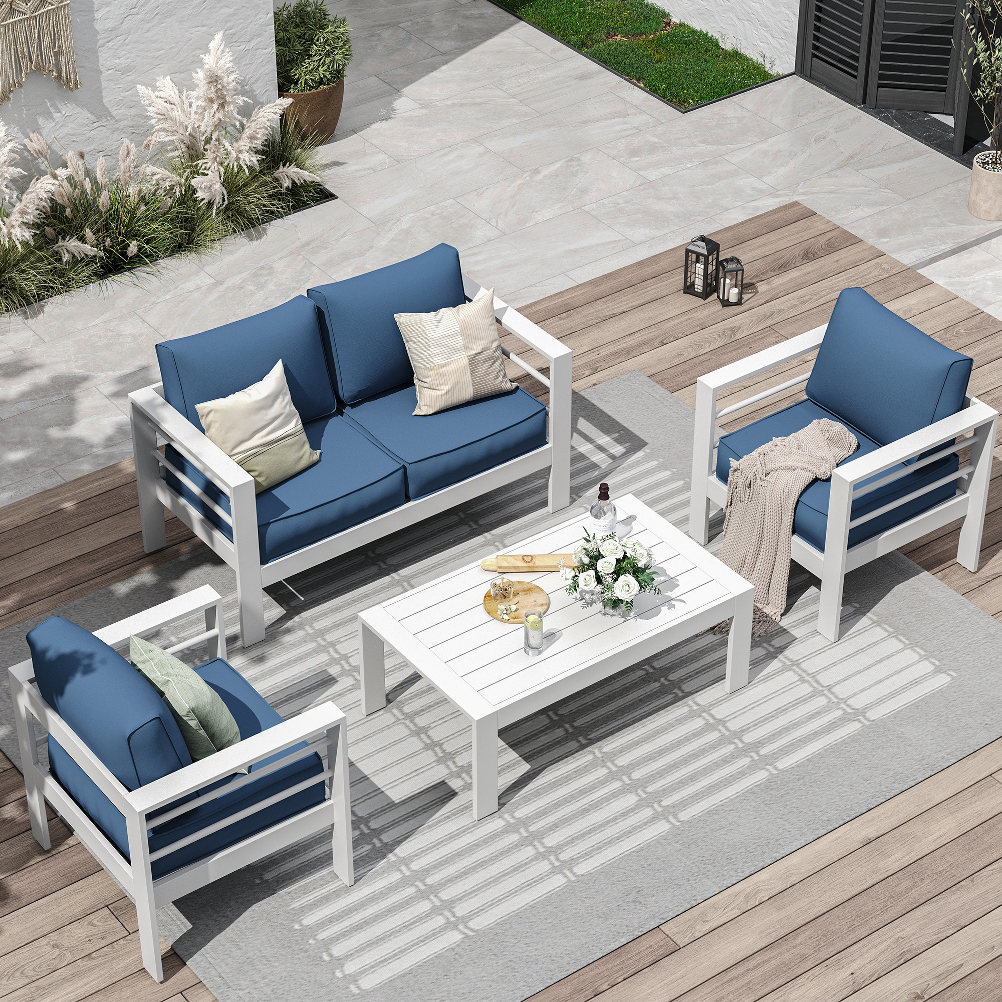 LARGE ECOPATIO Aluminum Patio Furniture Set, 5 Pcs Modern Outdoor Sofa