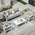 thumbnail image 1 of ECOPATIO Aluminum Patio Furniture Set, 6 Pcs Metal Modern Outdoor Sofa Sets, Outdoor Sectional Patio Conversation Set with Coffee Table for Backyard, Poolside, White (Included Waterproof Covers), 1 of 10