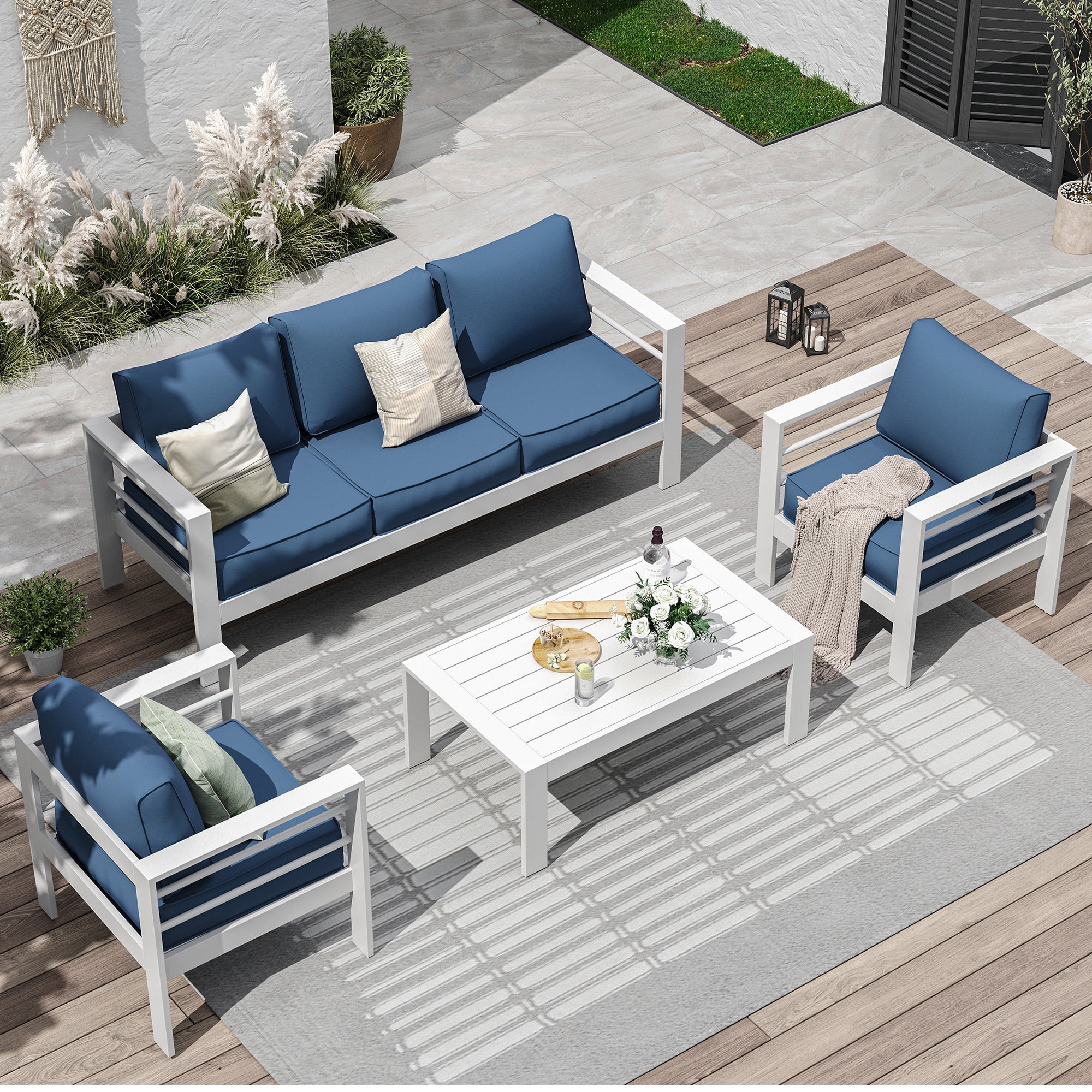 View of ECOPATIO Large Aluminum Patio Furniture Set, 6 Pcs Modern Outdoor Sofa ...