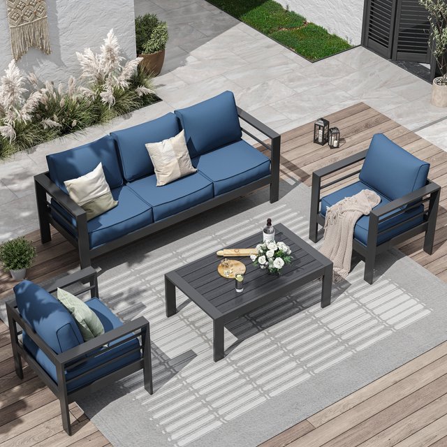 ECOPATIO 6 Pcs Aluminum Patio Furniture Set, Modern Outdoor Sofa Sets
