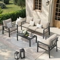 thumbnail image 1 of MRUAKA Aluminum Patio Furniture Set, 6 Pcs Modern Outdoor Sofa Sets, Outdoor Sectional Patio Conversation Set with Coffee Table for Backyard, Poolside, Beige, 1 of 10