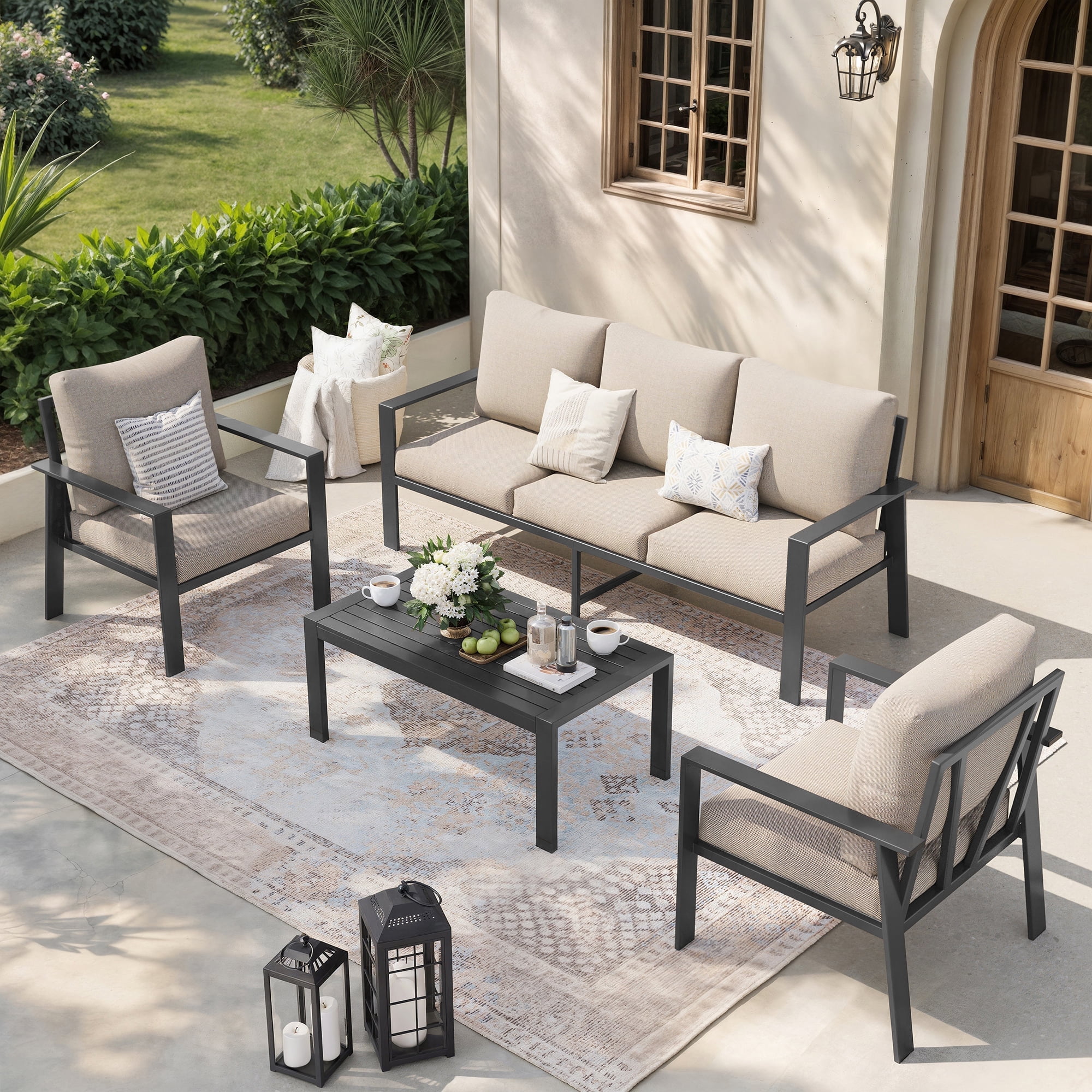 Image showcasing ECOPATIO Aluminum Patio Furniture Set, 6 Pcs Modern Outdoor Sofa Sets ...