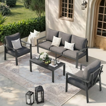 ECOPATIO Aluminum Patio Furniture Set, 6 Pcs Modern Outdoor Sofa Sets, Outdoor Sectional Patio Conversation Set with Coffee Table for Backyard, Poolside, Dark Grey